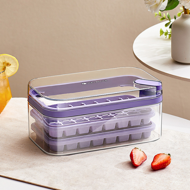 Khay Làm Đá 2 Lớp 64 ô Hộp Tại Nhà Bấm Dễ Dàng Phát Hành Bảo Quản Tủ Đông