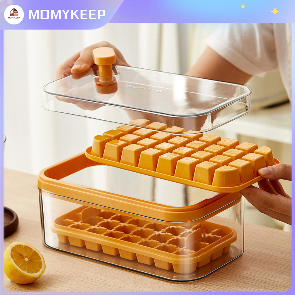 Khay Làm Đá Dạng Nhấn 2 Lớp 64 ô Hộp Tại Nhà Bấm Dễ Dàng Phát Hành Bảo Quản Tủ Đông 【MOMYKEEP】