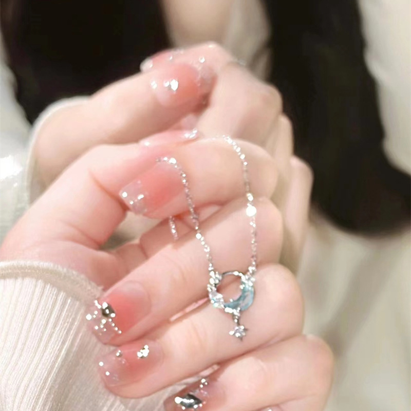 Vòng cổ Mạ Bạc 925 Mặt Trăng Và Ngôi Sao Đính Đá Zircon