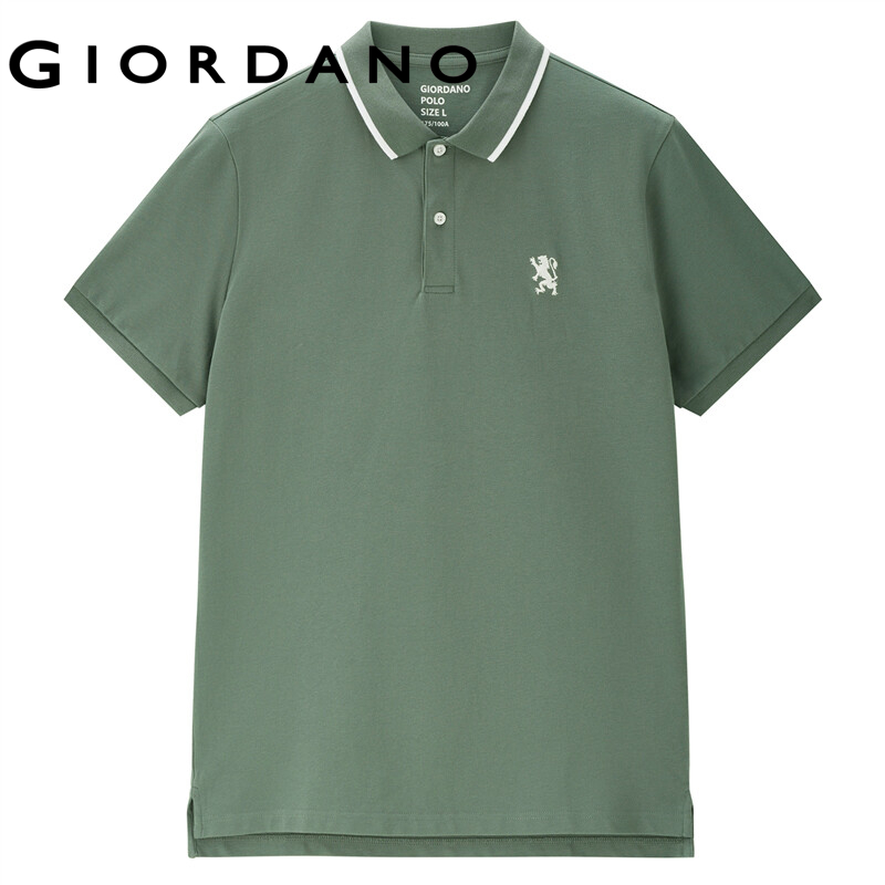 GIORDANO Áo sơ mi nam tay ngắn thêu sư tử nhiều màu có sẵn 01013411