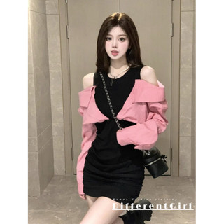 Đầm Dài Tay Hở Vai Giả Hai Lớp Phong Cách Pháp Thời Trang Cho Nữ