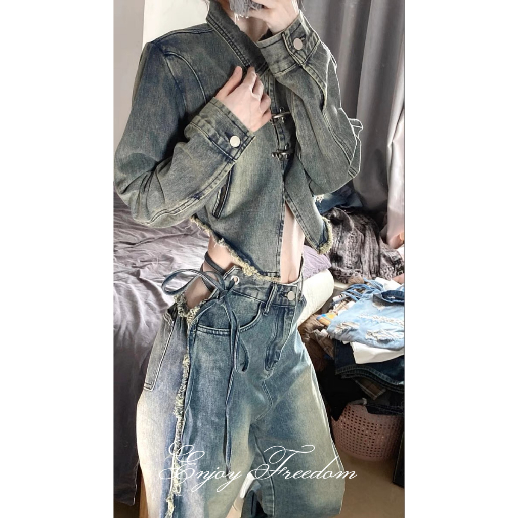 Quần Jean Ống Rộng Phong Cách Retro Đường Phố Mỹ Cho Nữ