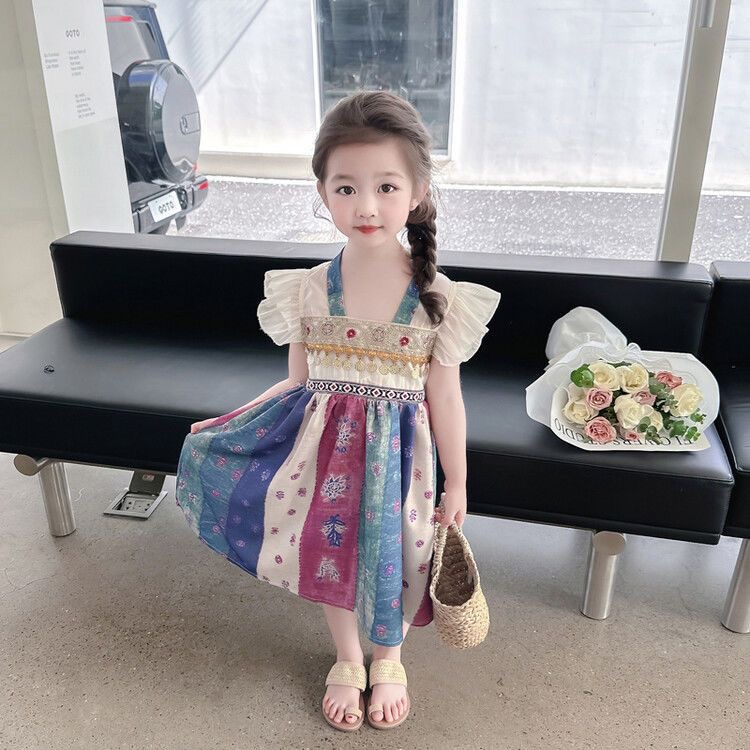 Đầm Dân Tộc Không Tay Thời Trang Mùa Hè Cho Bé Gái Kích Thước 100-140