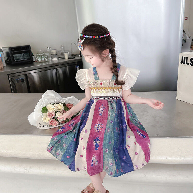 Đầm Dân Tộc Không Tay Thời Trang Mùa Hè Cho Bé Gái Kích Thước 100-140