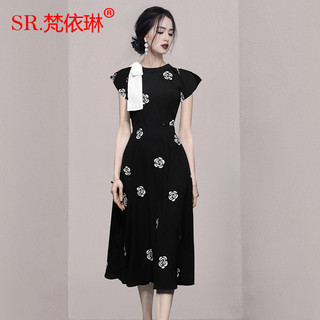 2025 Nữ Nổi Tiếng Váy Đen Váy Sang Trọng Thanh Lịch Thêu Đầm Ren Nơ Không Tay Thời Trang Chất Lượng Tốt