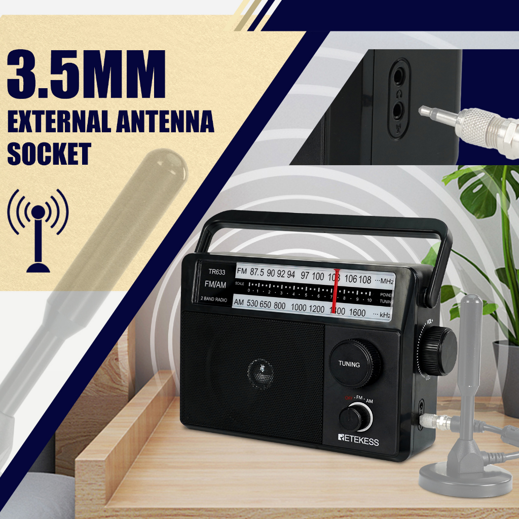 Radio AM Retekess TR633 Có Ăng Ten 3.5mm Hỗ Trợ Pin AA