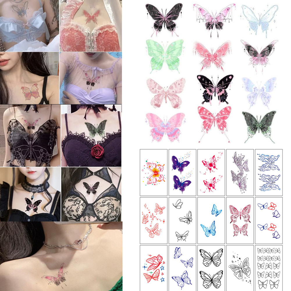 Set 15 Tấm Hình Xăm Dán Chống Nước Hình Bướm Ngọt Ngào Cho Nữ