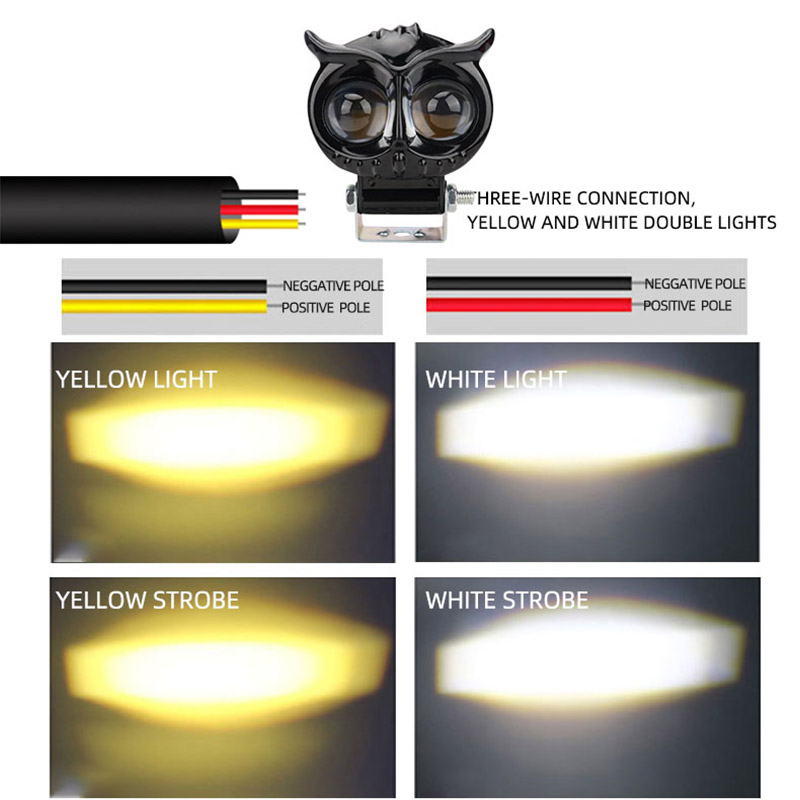 1 Đèn Pha LED Hai Màu 12V-80V Ánh Sáng Trắng / Vàng Hình Cú Mèo Dành Cho Xe Mô Tô / Xe Hơi ATV