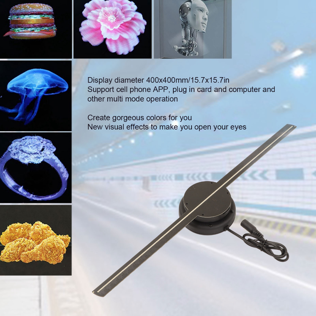 ▲ Quạt 3D Hologram 224LED 400x400mm WiFi Điều khiển từ xa Màn hình quảng cáo máy chiếu 100‑240V