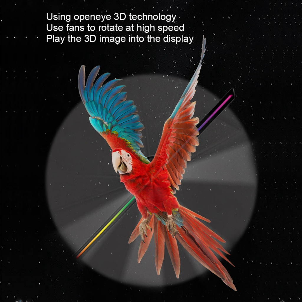 ▲ Quạt 3D Hologram 224LED 400x400mm WiFi Điều khiển từ xa Màn hình quảng cáo máy chiếu 100‑240V