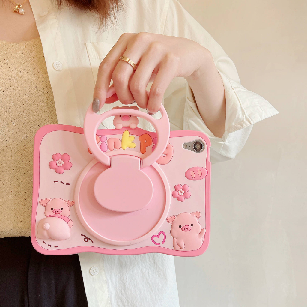 Bao Da Máy Tính Bảng Hình Heo Hoạt Hình Xoay 360 Độ Cho iPad Air 5 4 2022 10.2 7th 8th 9th 10th 2022 Mini 1 2 3 4 5 6 9.7 6th Pro 11 2020