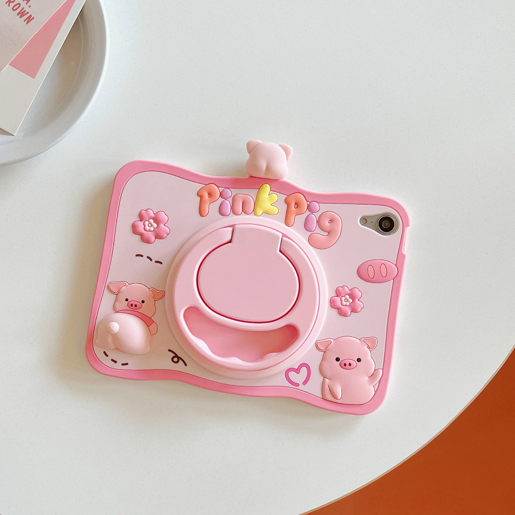 Bao Da Máy Tính Bảng Hình Heo Hoạt Hình Xoay 360 Độ Cho iPad Air 5 4 2022 10.2 7th 8th 9th 10th 2022 Mini 1 2 3 4 5 6 9.7 6th Pro 11 2020