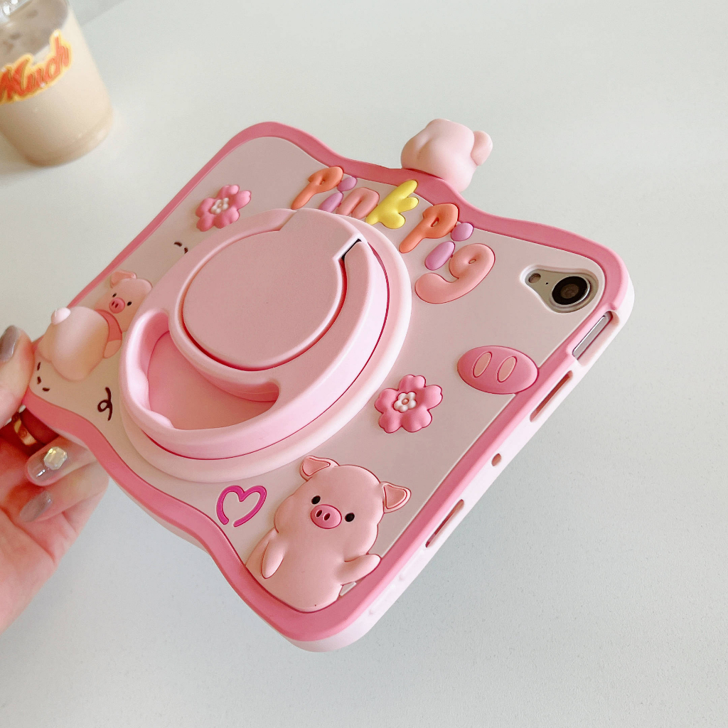 Bao Da Máy Tính Bảng Hình Heo Hoạt Hình Xoay 360 Độ Cho iPad Air 5 4 2022 10.2 7th 8th 9th 10th 2022 Mini 1 2 3 4 5 6 9.7 6th Pro 11 2020