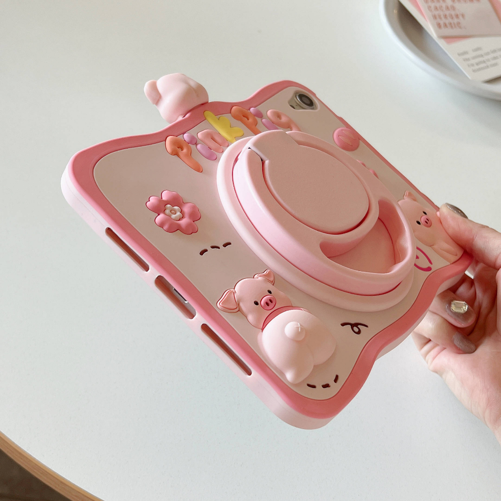 Bao Da Máy Tính Bảng Hình Heo Hoạt Hình Xoay 360 Độ Cho iPad Air 5 4 2022 10.2 7th 8th 9th 10th 2022 Mini 1 2 3 4 5 6 9.7 6th Pro 11 2020