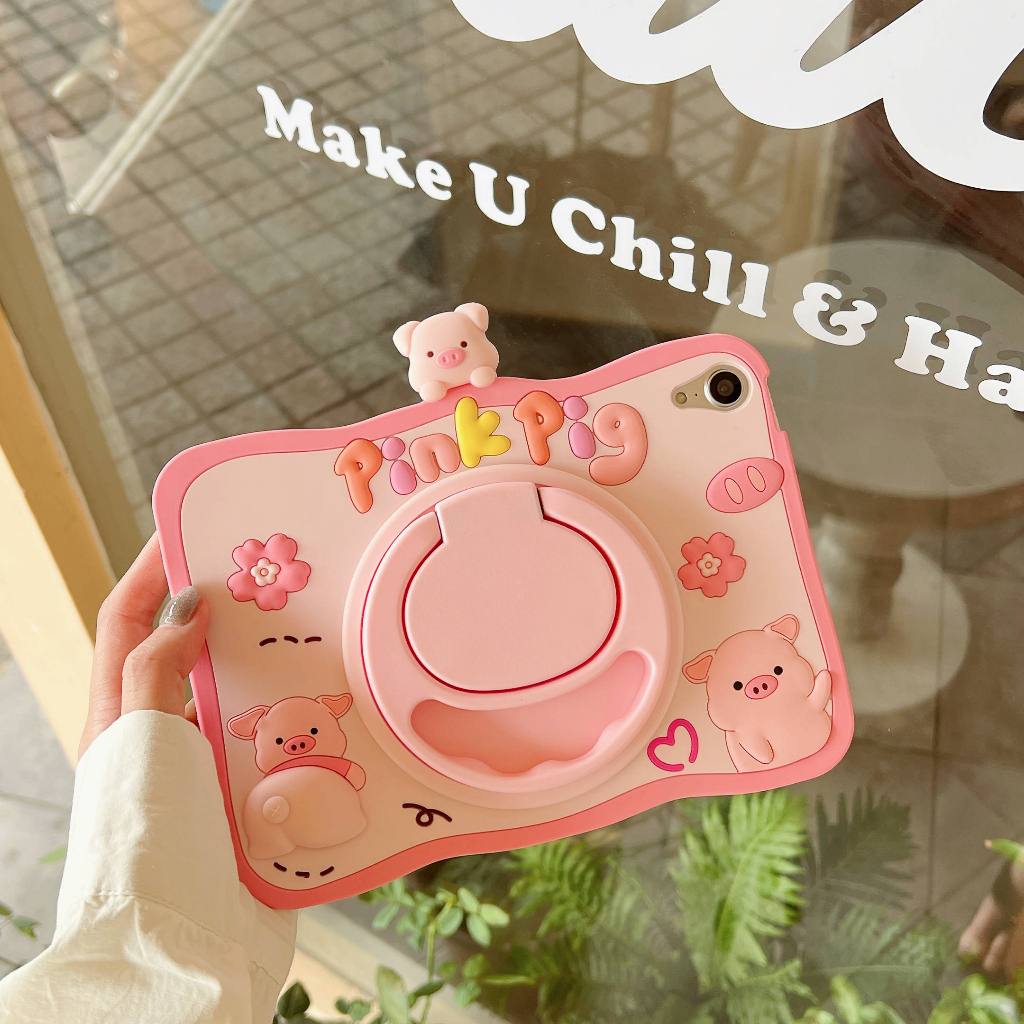 Bao Da Máy Tính Bảng Hình Heo Hoạt Hình Xoay 360 Độ Cho iPad Air 5 4 2022 10.2 7th 8th 9th 10th 2022 Mini 1 2 3 4 5 6 9.7 6th Pro 11 2020