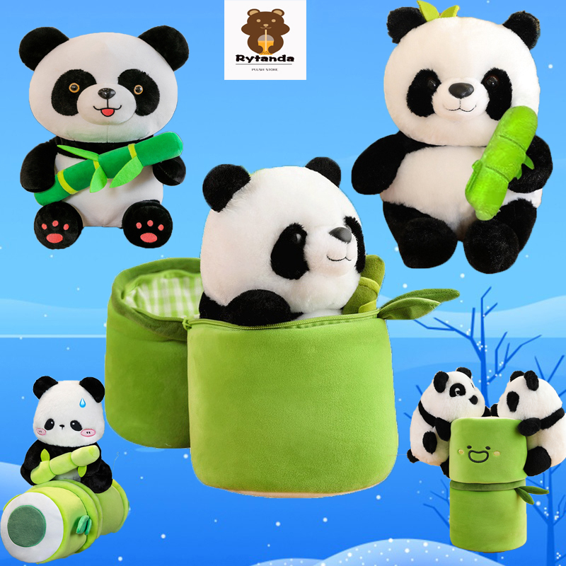 Rytanda Ôm gấu trúc tre Gấu Teddy Gấu Bông Gấu Trúc Trong Ống Tre - Ống tre mềm dễ thương Gấu trúc Đồ chơi sang trọng Kawaii Nhồi bông có