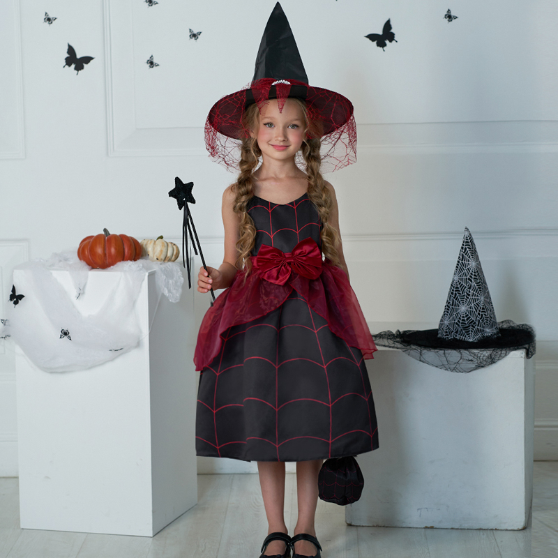 Đầm Hóa Trang Halloween In Họa Tiết Bí Ngô Kèm Túi Đựng Cho Bé Gái