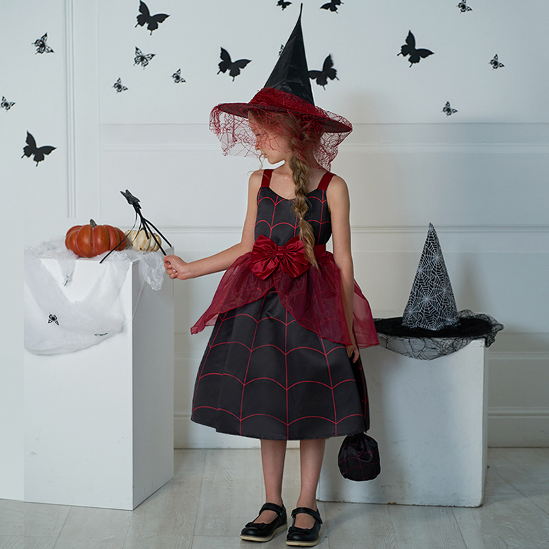 Đầm Hóa Trang Halloween In Họa Tiết Bí Ngô Kèm Túi Đựng Cho Bé Gái