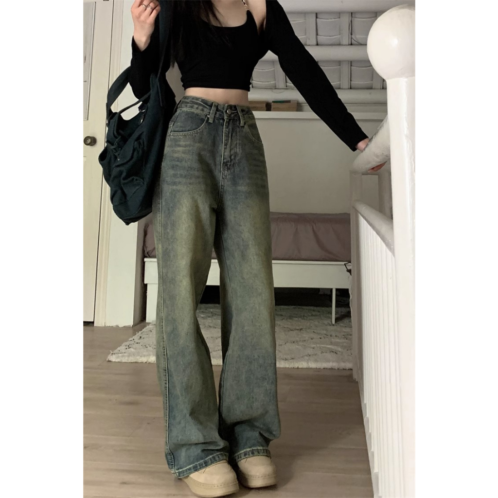 QKOOLE Quần Jeans Dài Ống Rộng Thời Trang Dành Cho Nữ