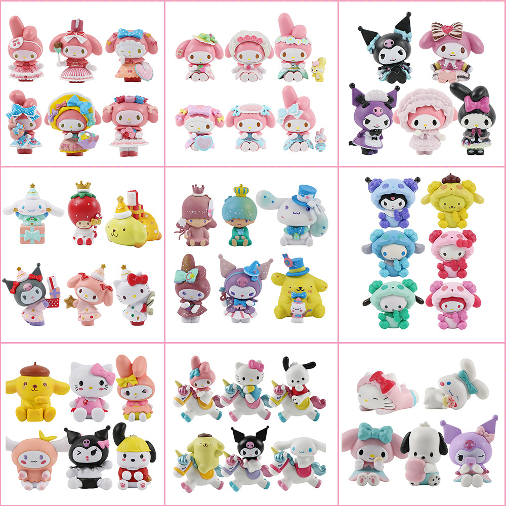 28 phong cách 5 cái / 6 cái / 7 cái / bộ sanrio hello kitty kuromi my melody cinnamorol pochacco onpompurin phim hoạt hình q phiên bản trang trí bánh pvc hình hành động mô hình búp bê đồ chơi trẻ em quà tặng