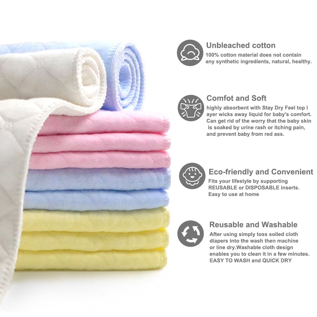 Bộ 10 Tã Cotton 3 Lớp Có Thể Tái Sử Dụng Tiện Dụng Cho Bé