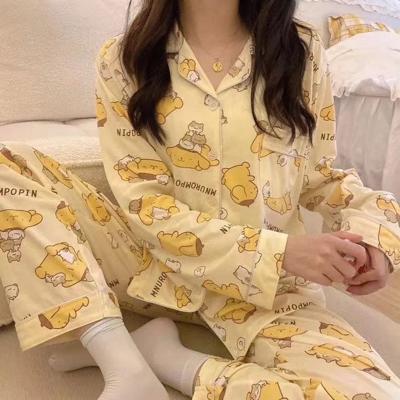Bộ Đồ Ngủ Tay Dài In Hình Gấu Kuromi Dễ Thương Phong Cách Vintage Dành Cho Nữ
