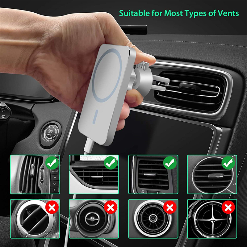 Giá Đỡ Điện Thoại Kiêm Sạc Nhanh Không Dây Hít Nam Châm 15W Gắn Lỗ Thông Gió Xe Hơi Cho iPhone 12 13 14 Pro Max