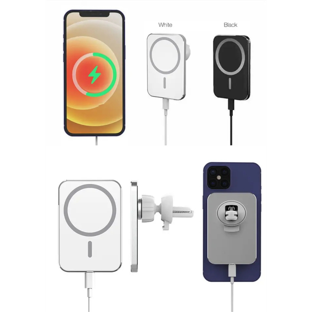 Giá Đỡ Điện Thoại Kiêm Sạc Nhanh Không Dây Hít Nam Châm 15W Gắn Lỗ Thông Gió Xe Hơi Cho iPhone 12 13 14 Pro Max