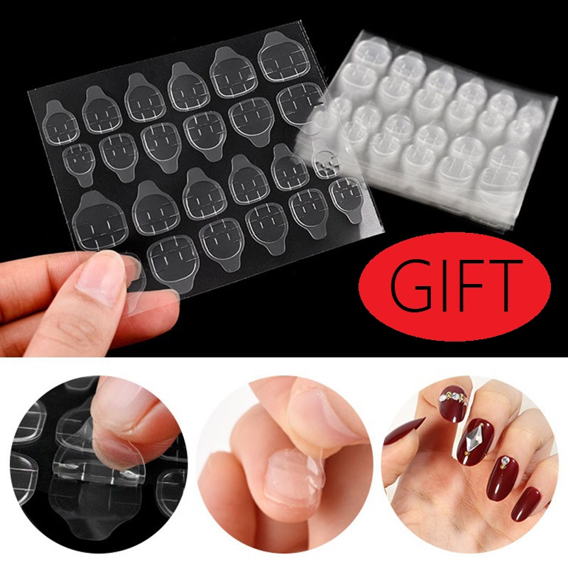 Set 24 móng tay giả màu trắng hồng kèm keo dán