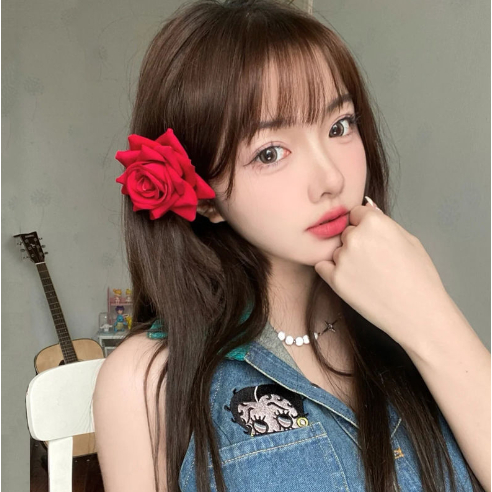 Kẹp Tóc Hình Hoa Hồng Đỏ Phong Cách Retro Cho Nữ