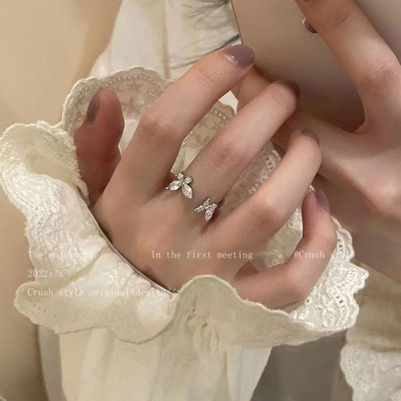 ✨✨Nhẫn mạ bạc hình bướm đính đá zircon phong cách Hàn Quốc
