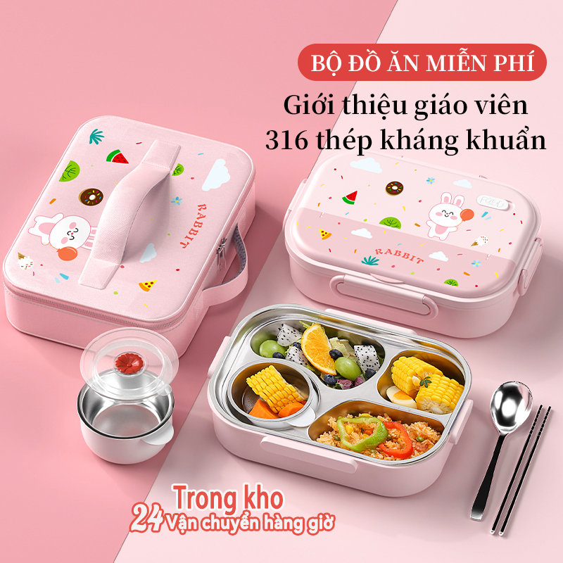 Trẻ Em Hộp cơm giữ nhiệt Dear con thỏ đựng cơm văn phòng, hộp đựng cơm trưa cao cấp chất liệu Inox 316 A37-1