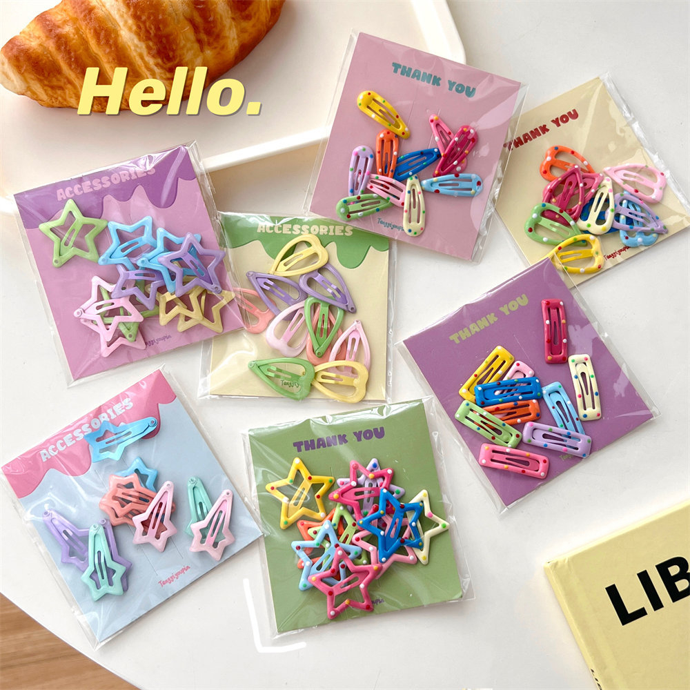 Set 10 Kẹp Tóc Hình Ngôi Sao / Trái Tim Màu Sắc Ngọt Ngào Dễ Thương Cho Nữ