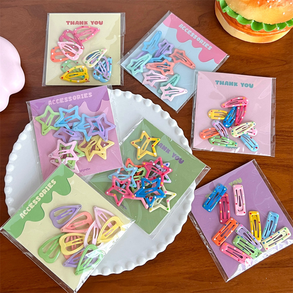 Set 10 Kẹp Tóc Hình Ngôi Sao / Trái Tim Màu Sắc Ngọt Ngào Dễ Thương Cho Nữ