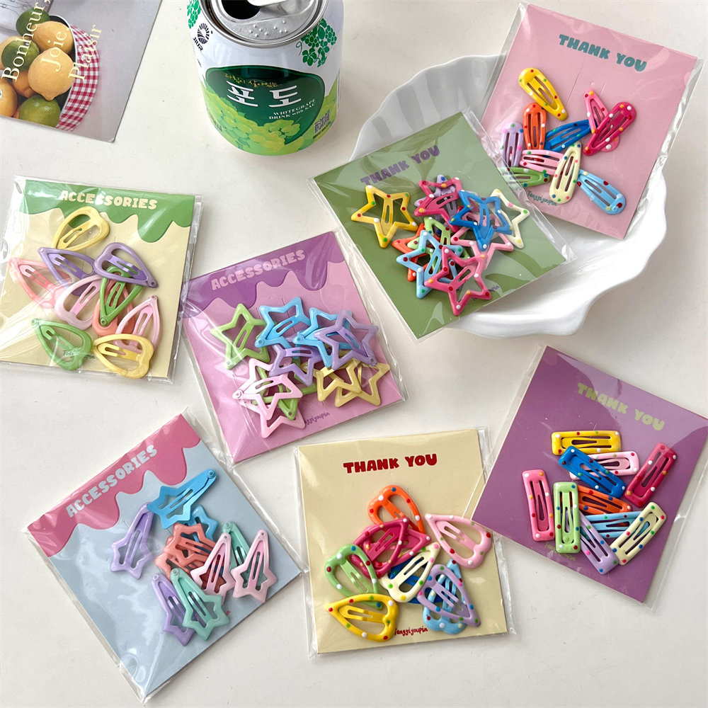 Set 10 Kẹp Tóc Hình Ngôi Sao / Trái Tim Màu Sắc Ngọt Ngào Dễ Thương Cho Nữ