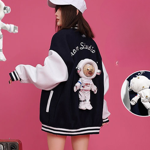 Áo Khoác Bóng Chày Dáng Rộng Màu Đen Thời Trang Thu Đông Cá Tính Áo khoác nữ