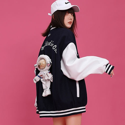 Áo Khoác Bóng Chày Dáng Rộng Màu Đen Thời Trang Thu Đông Cá Tính Áo khoác nữ