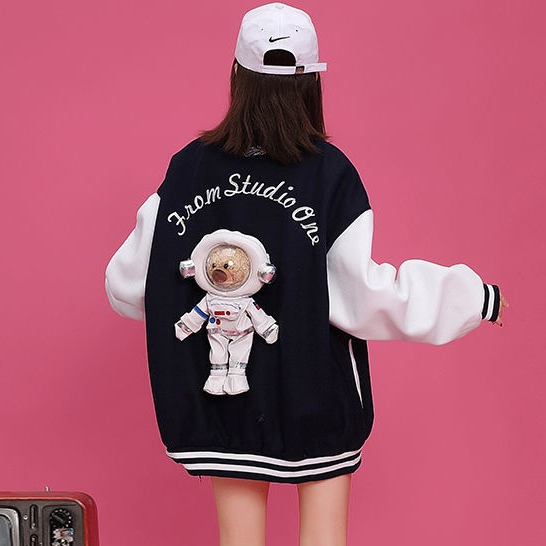 Áo Khoác Bóng Chày Dáng Rộng Màu Đen Thời Trang Thu Đông Cá Tính Áo khoác nữ