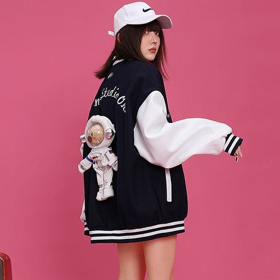 Áo Khoác Bóng Chày Dáng Rộng Màu Đen Thời Trang Thu Đông Cá Tính Áo khoác nữ