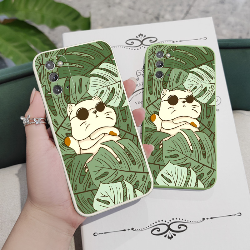 Ốp Điện Thoại Silicon Dẻo Họa Tiết Chú Mèo & Lá Cây Dễ Thương Cho Samsung Galaxy Note 5G 20 10 9 Ultra Plus