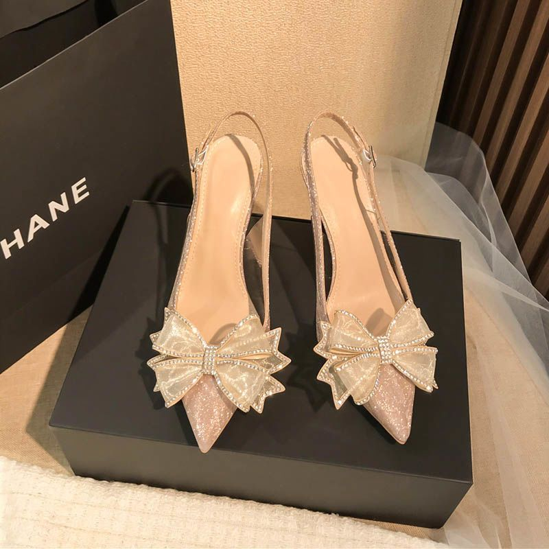 YAOLI  Xăng đan mũi nhọn nơ sau trong suốt phong cách Pháp mới