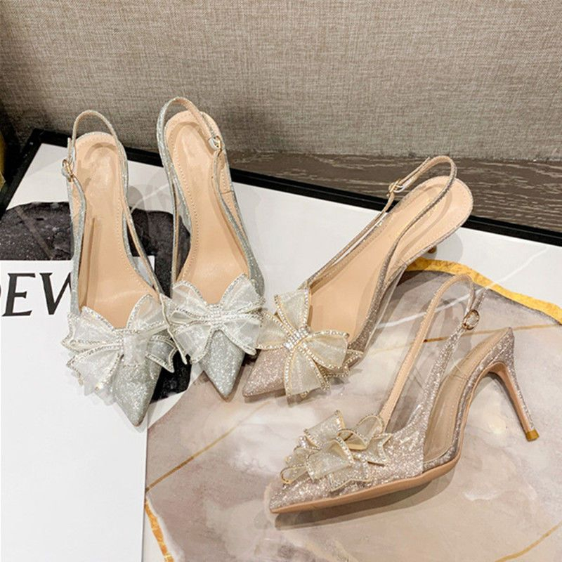 YAOLI  Xăng đan mũi nhọn nơ sau trong suốt phong cách Pháp mới