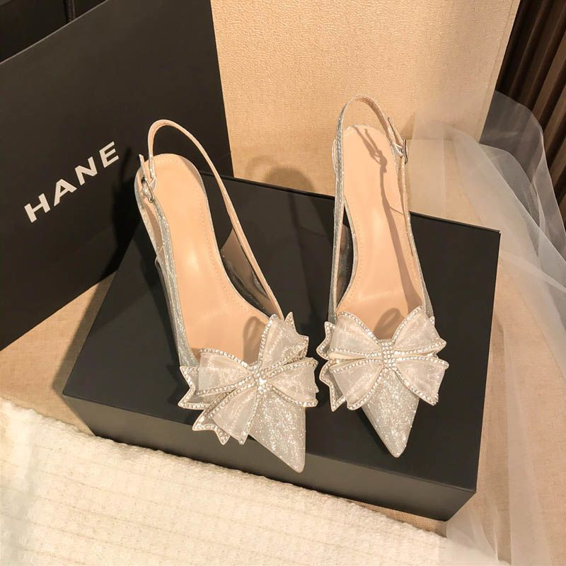 YAOLI  Xăng đan mũi nhọn nơ sau trong suốt phong cách Pháp mới