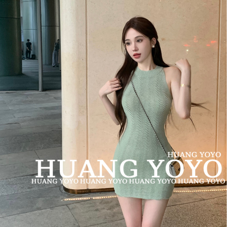 Kumikumi HUANG YOYO Áo Mới Đầm Ôm Dệt Kim Không Tay Quyến Rũ Cho Nữ