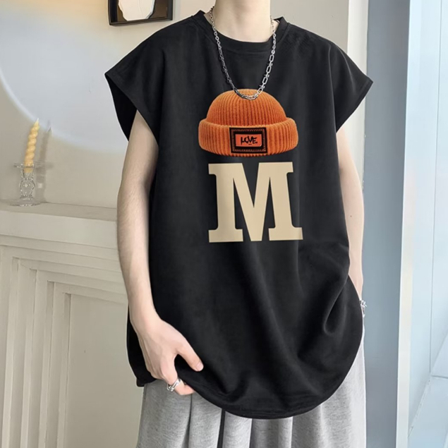 Áo Thun Ba Màu Không Tay Có Mũ Trùm Thời Trang Mùa Hè Dành Cho Nam M-3XL