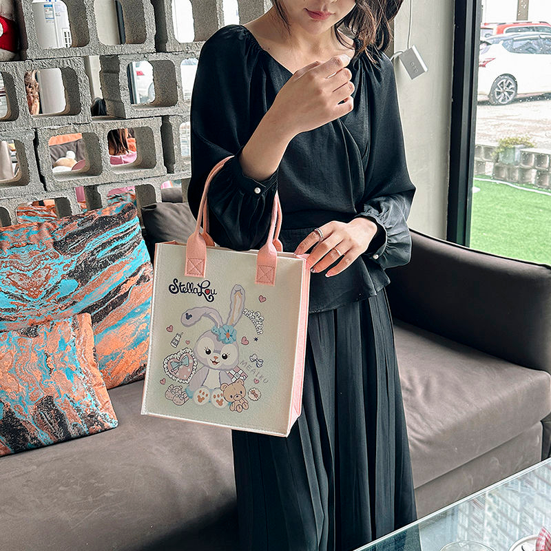 HT XIANSHENG Túi vải Họa Tiết Gấu Dâu Tây Hoạt Hình Cho Nữ Sinh