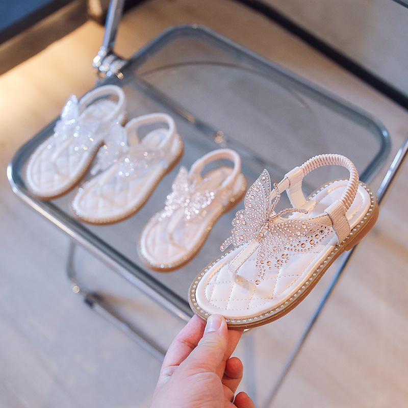 Giày Sandal Công Chúa Hở Ngón Đính Đá Hình Bướm Thời Trang Cho Nữ