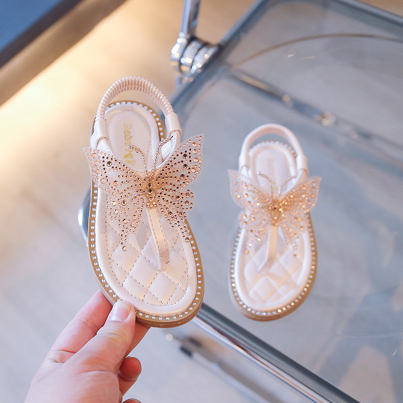 Giày Sandal Công Chúa Hở Ngón Đính Đá Hình Bướm Thời Trang Cho Nữ