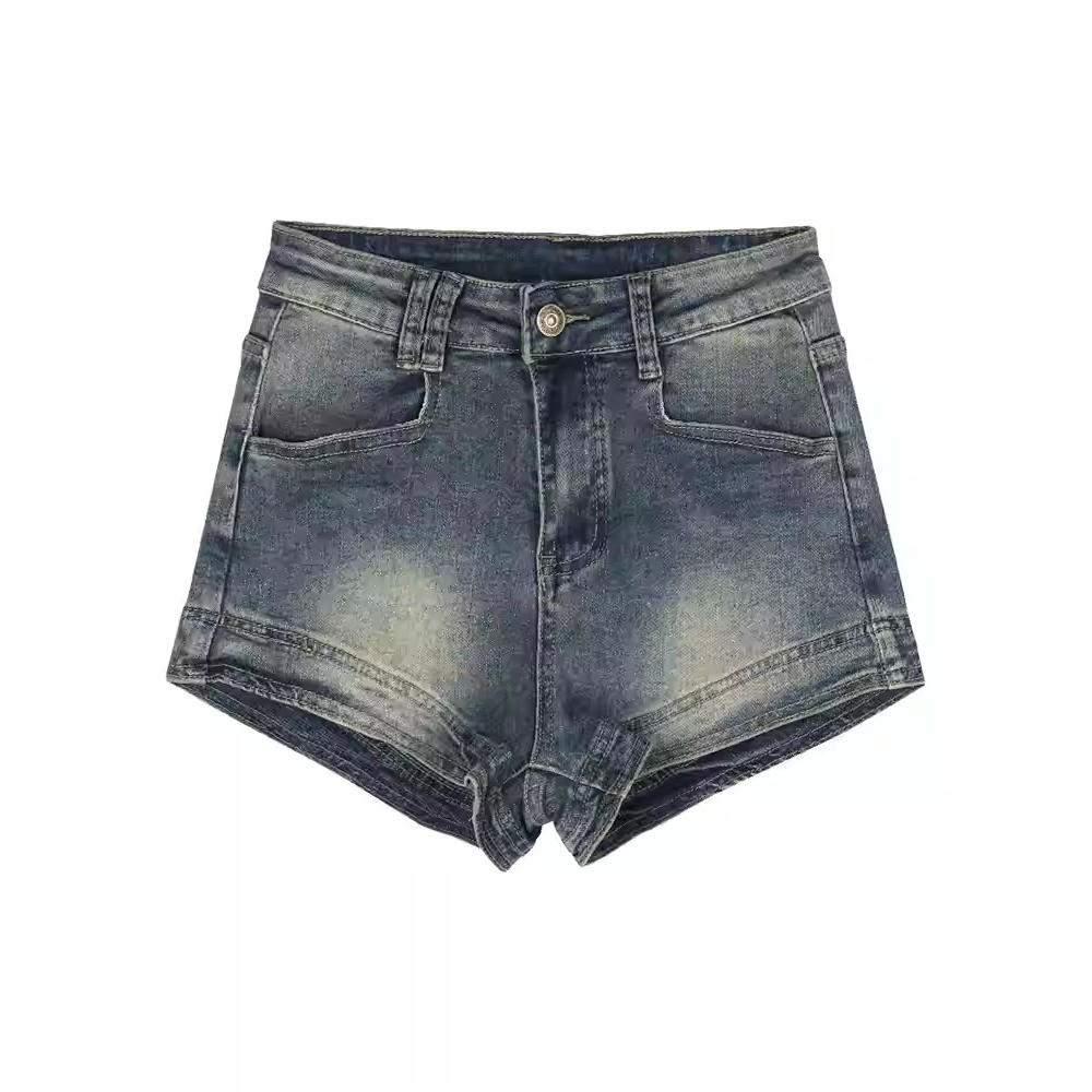 Quần Short Jean Dáng Chữ A Lưng Cao Thời Trang Theo Phong Cách Mỹ