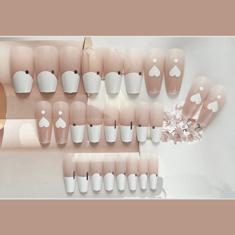 YADORNOS Set 24 Móng Tay Giả Màu Trắng Họa Tiết Trái Tim
